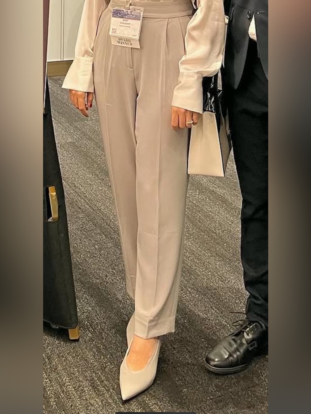 H&M Taupe High-Waist Straight-Leg Trousers